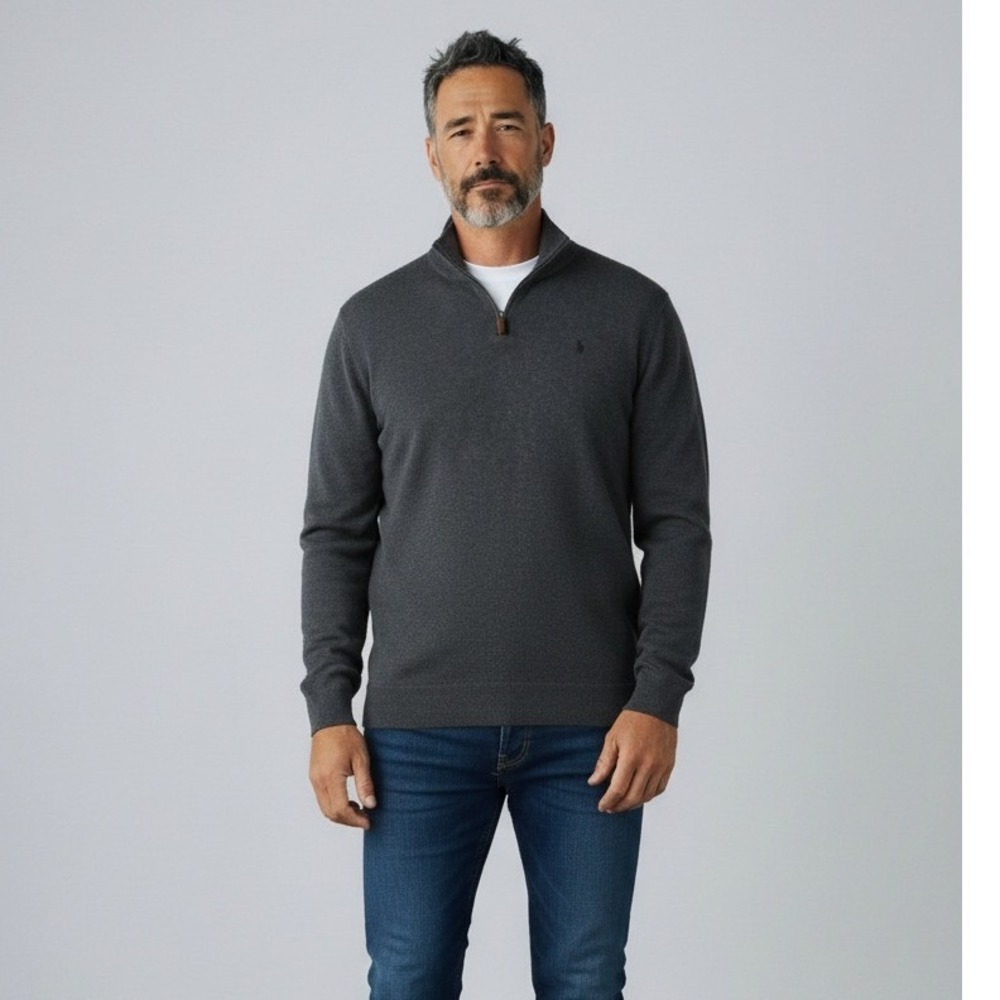 Polo Ralph Lauren Mens XXL Charcoal Grey 1/4 Zip Cotton Pullover Sweater